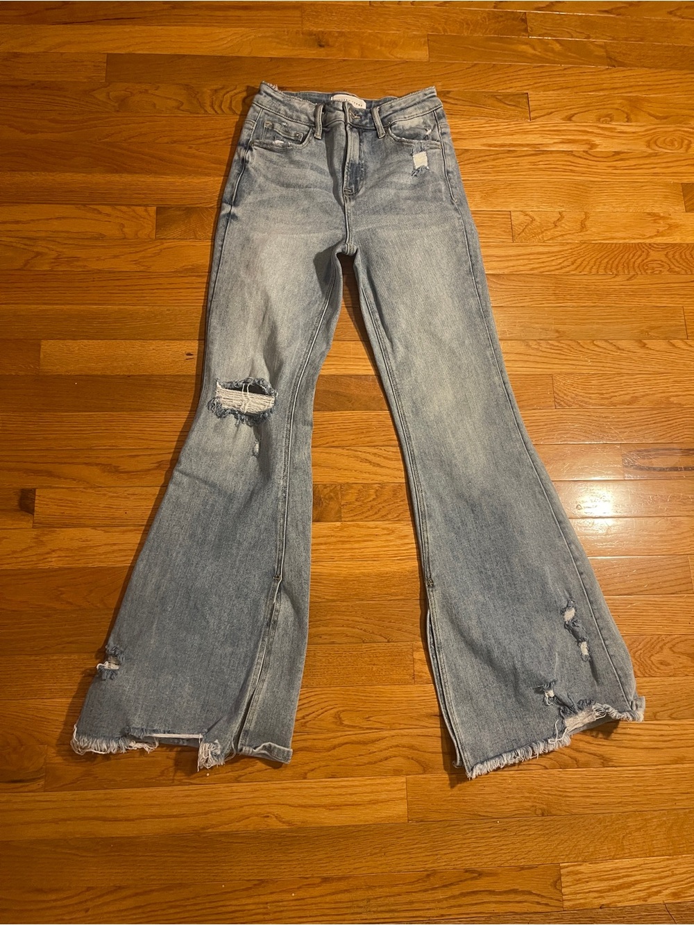 High-Rise Light Blue Distressed Flare Jeans